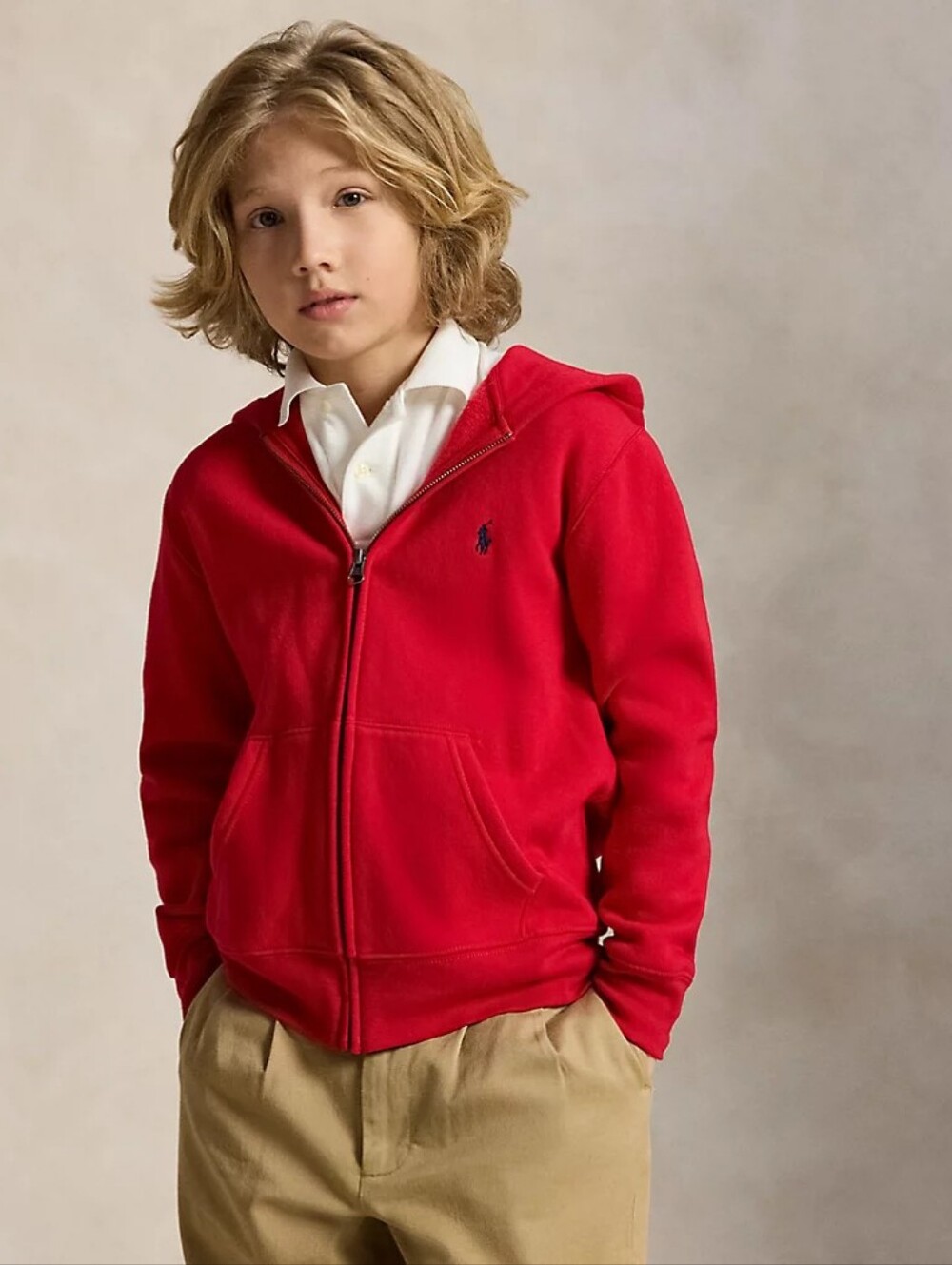 Polo Ralph Lauren Kids Red Full Zip Hoodie M 10-12 Pony Logo Fleece